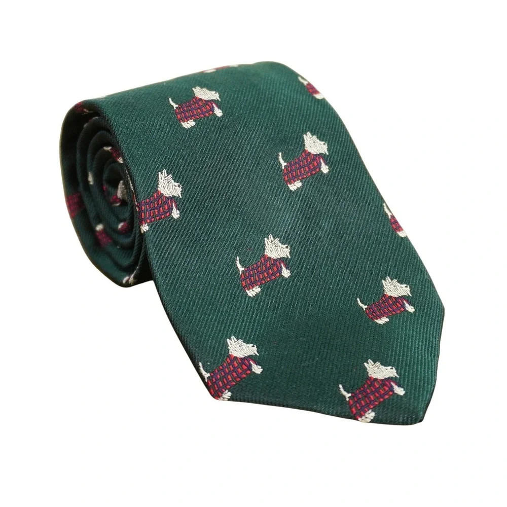 Polo Ralph Lauren Necktie Kids Green Scottie Dog Sweater Silk Made Italy Preppy